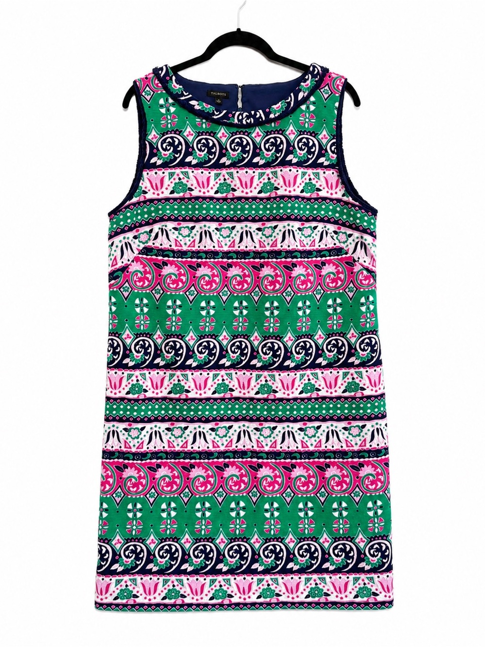 Talbots Plus Size 16 Green Pink Paisley Medallion Shift Midi Vacation Dress